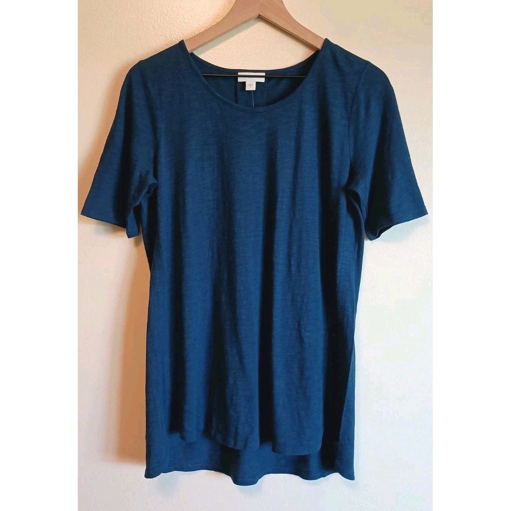J Jill Blue Ink T Shirt Womens S Cotton Modal Longline Pleated Back NWT